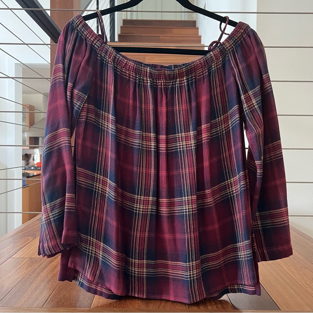 Cloth and Stone Plaid Off-Shoulder Women's Top